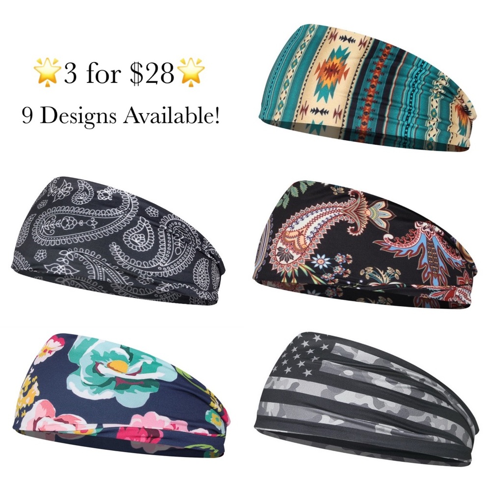 3/$28 Black Bandana Stretchy Bowknot Headband - Picture 14 of 16